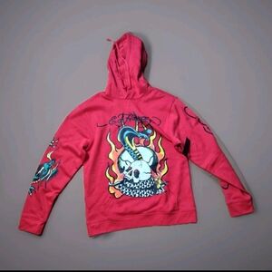 Ed Hardy Flame Cobra Skull Hoodie Medium Red Tattoo Art Streetwear Men's/Unisex